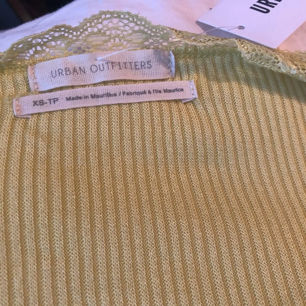 NWT Urban Outfitters Lace Y2K Wrap Top Green Crop ribbed soft cross brandy melvi - Picture 9 of 15